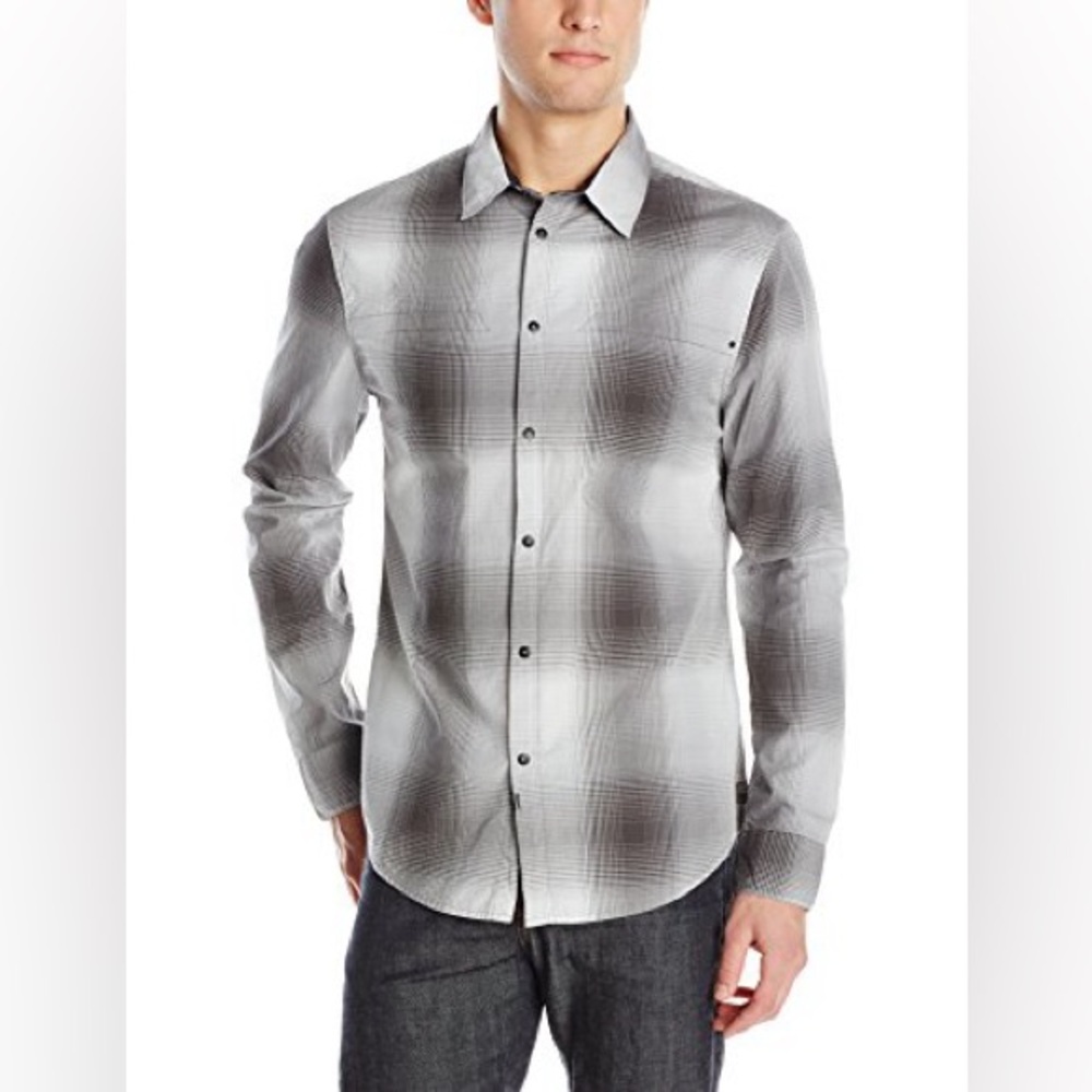 Calvin Klein Jeans Men’s Black Tartan Check Button Down Plaid Shirt